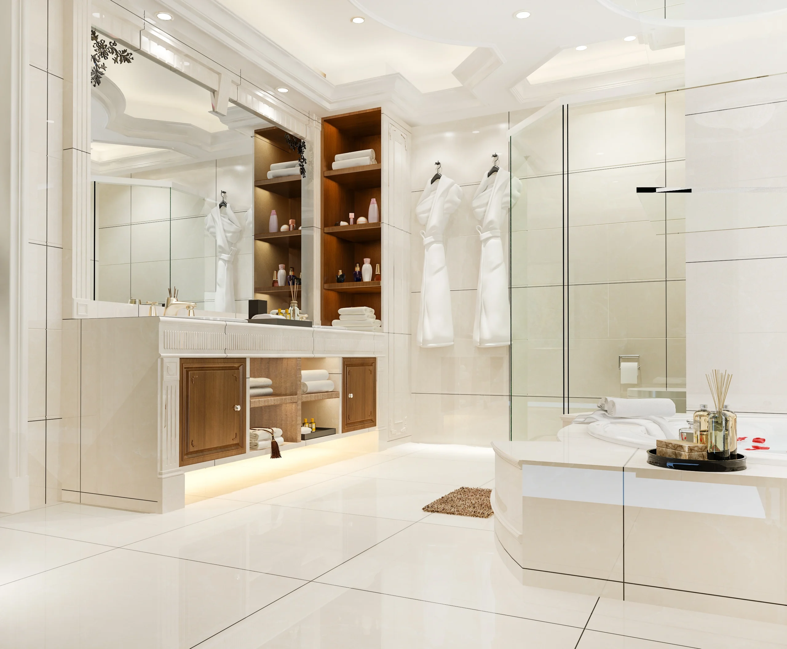 Luxury modern bathroom featuring marble tiles and bespoke cabinetry for a Bathroom Remodel Covington WA.