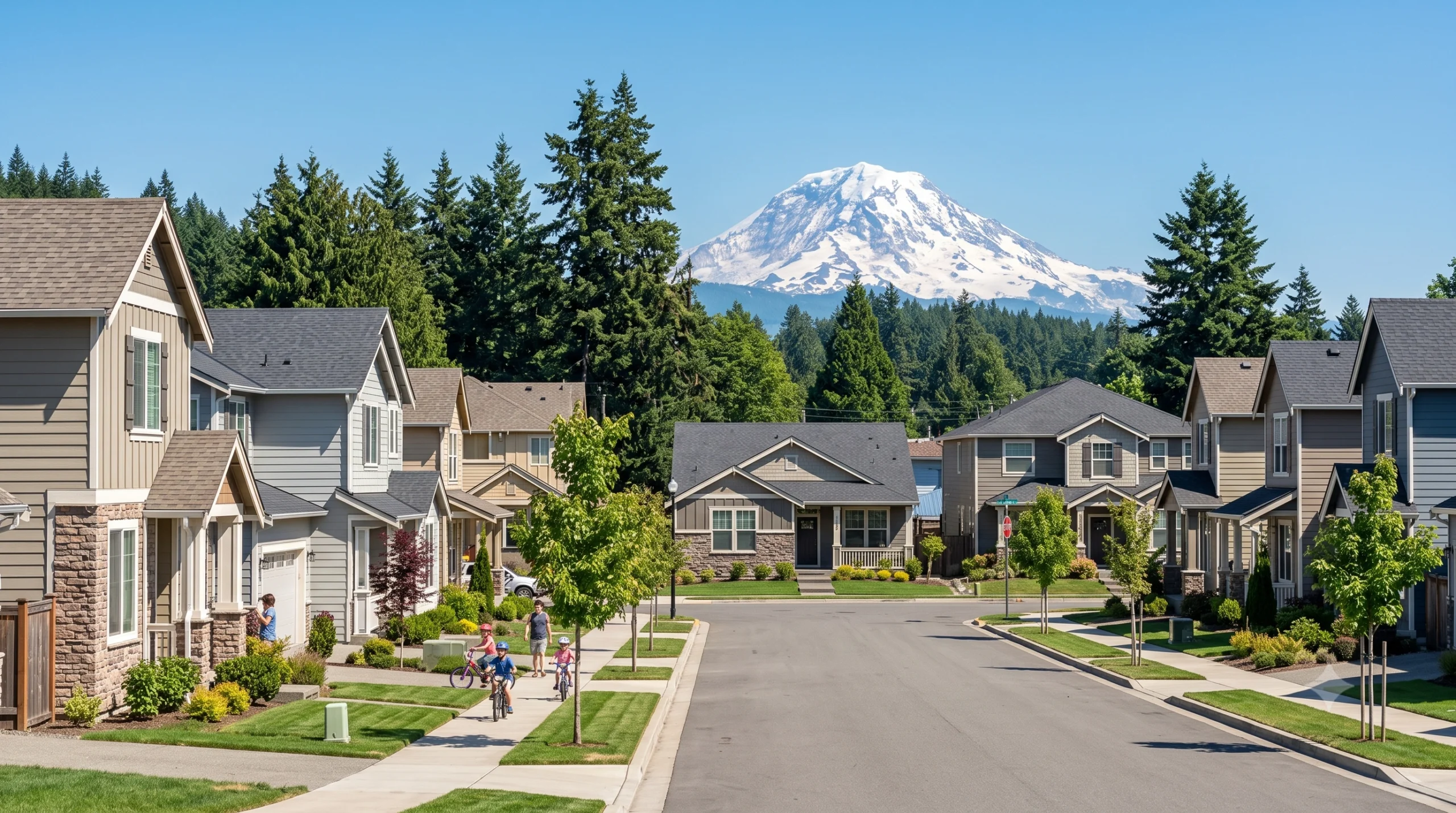 New homes in Black Diamond, WA, with family and Mount Rainier, showcasing quality work from a General Contractor Black Diamond WA.